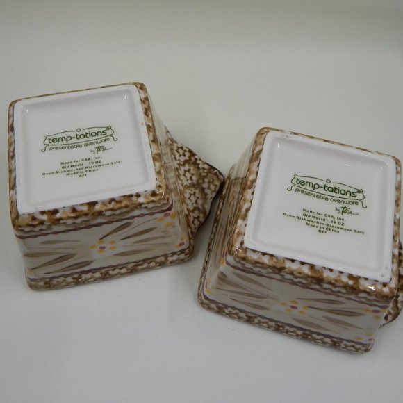 Temp-Tations by Tara Old World Brown 10 Oz Ramekins Dishes Ovenware Set of 2 - Picture 7 of 8